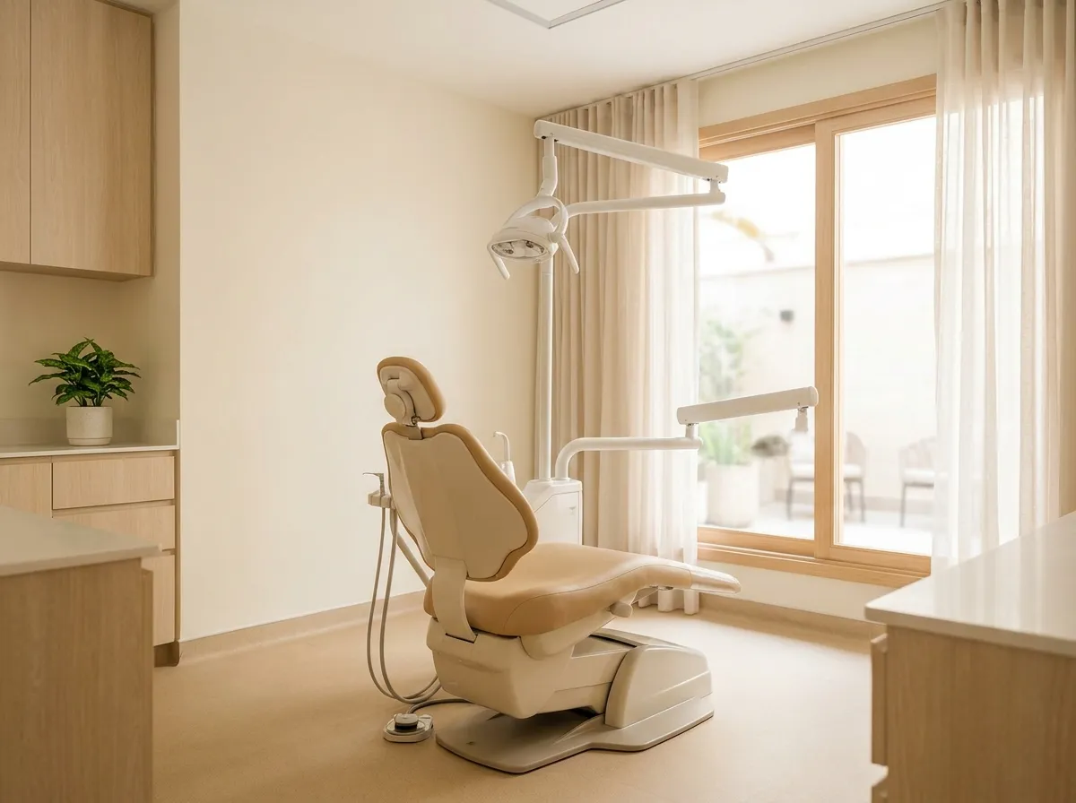 Sillón odontológico en un consultorio dental con luz natural en La Campiña, Caracas