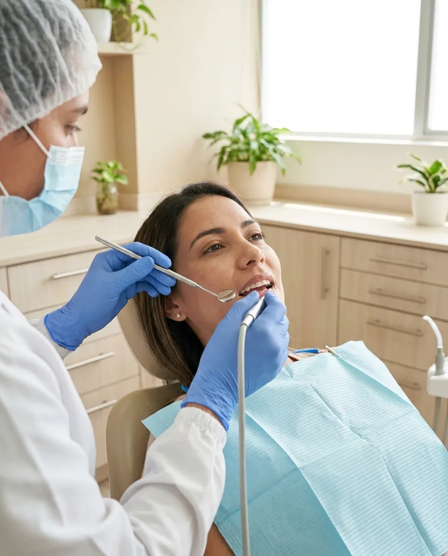 Paciente durante una limpieza dental con ultrasonido en un consultorio de Caracas